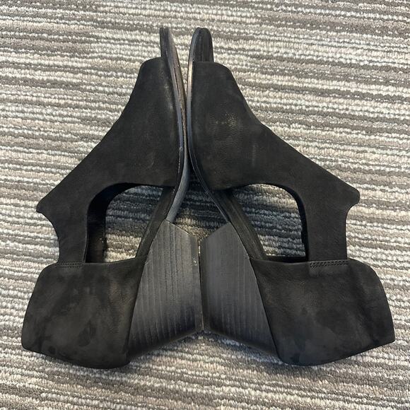 Eileen Fisher Black Iris Nubuck Leather Block Heel Cut-Out Sandal Open Toe 7.5 - Picture 7 of 10